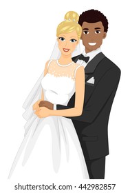 Illustration of an Interracial Couple Having Their Portrait Taken