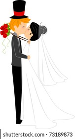 Illustration of an Interracial Couple Sharing a Kiss