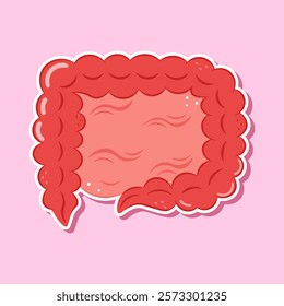 Illustration of Intestines Sticker in cartoon style on pink background