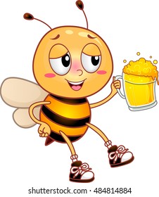 Illustration of an Intoxicated Honeybee Drunkenly Raising its Beer Mug for a Toast