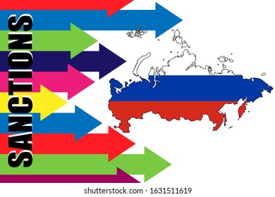 Illustration - The introduction of economic, political, industrial sanctions against Russian Federation. Pressure, influence on the government and parliament. For news, article, blog, website