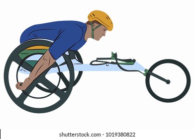 illustration of an invalid athlete on a wheelchair , colored drawing, white background