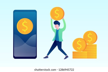 illustration of investment or saving money which increases in bank saving. wallet and money coin. business growth up vector design