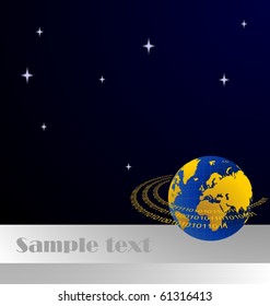 Illustration of invitation card with data stream around terra planet for design - vector