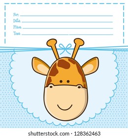 Illustration of  invitation with a cute giraffe. vector illustration