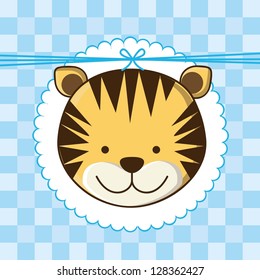 Illustration of  invitation with a cute tiger. vector illustration