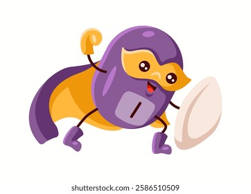 Illustration of an iodine superhero character in purple and yellow, holding a white shield, representing its role in thyroid health and metabolism.