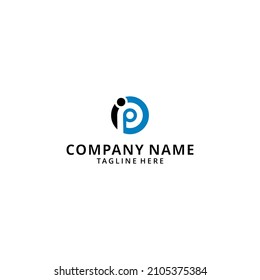 Illustration IP initial letter associated with black blue round lowercase logo