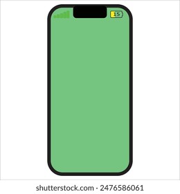 Illustration of iphone with green screen. Iphone with 15% left on battery suitable for technology content