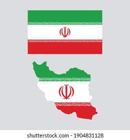 illustration of iran flag and map in flat design.