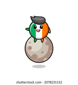 illustration of ireland flag badge cartoon sitting on the moon , cute style design for t shirt, sticker, logo element