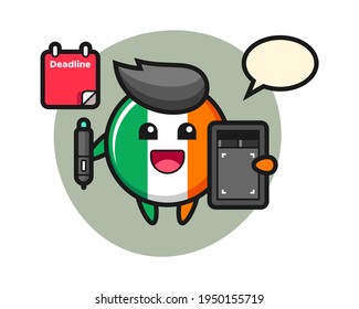 Illustration of ireland flag badge mascot as a graphic designer, cute style design for t shirt, sticker, logo element