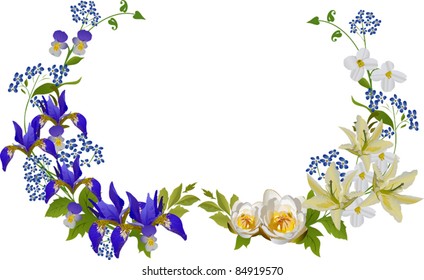 illustration with iris and lily flowers