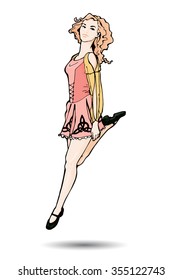 illustration with irish dancer; hand drawn girl