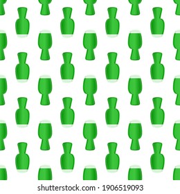 Illustration Irish holiday St Patrick day, seamless color beer in mug. Pattern St Patrick day consisting of many identical beer mug on white background. Beer at mug main accessory for St Patrick day.