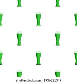 Illustration Irish holiday St Patrick day, seamless color beer in mug. Pattern St Patrick day consisting of many identical beer mug on white background. Beer at mug main accessory for St Patrick day.