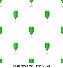 Illustration Irish holiday St Patrick day, seamless color beer in mug. Pattern St Patrick day consisting of many identical beer mug on white background. Beer at mug main accessory for St Patrick day.