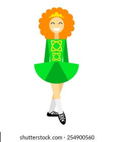 Illustration of irishstep dancer girl in traditional costume