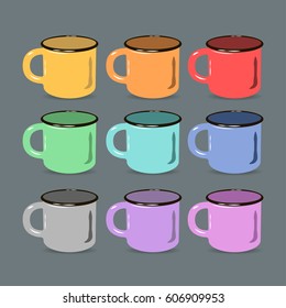 An illustration of an iron mug of different colors