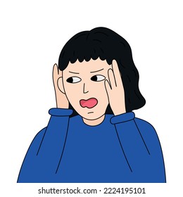 Illustration of irritated girl in a stressful situation. Mental health, psychological help concept. Emotional frightened girl vector illustration 