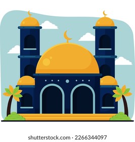 Illustration of islamic building mosque in flat illustration simple cool and elegant vector design