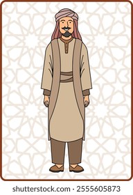 Illustration Islamic cartoon characters. man in saudi traditional clothes vector