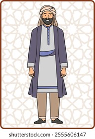 Illustration Islamic cartoon characters. man in saudi traditional clothes vector