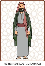 Illustration Islamic cartoon characters. man in saudi traditional clothes vector