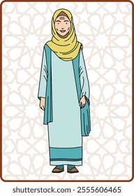 Illustration Islamic cartoon characters. woman in saudi traditional clothes vector