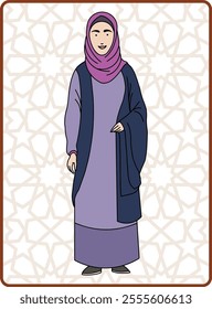 Illustration Islamic cartoon characters. woman in saudi traditional clothes vector