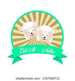 Illustration of  Islamic Eid Al - Adha With Sheep Cartoon Logo