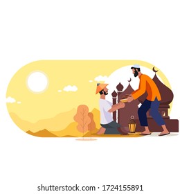 illustration islamic a man giving alms in the month of Ramadan