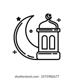 Illustration of Islamic Moon and Lantern Icon Design,Islamic Ramadan Icon