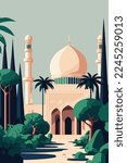 illustration of islamic Mosque background Islam, ramadan greeting card design banner template
