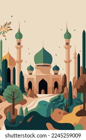 illustration of islamic Mosque background Islam, ramadan greeting card design banner template