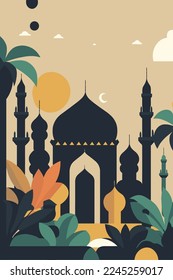 illustration of islamic Mosque background Islam, ramadan greeting card design banner template