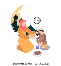 Illustration islamic ramadan suhoor family