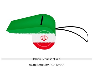 An Illustration of The Islamic Republic of Iran Flag on A Whistle, The Sport Concept and Political Symbol. 