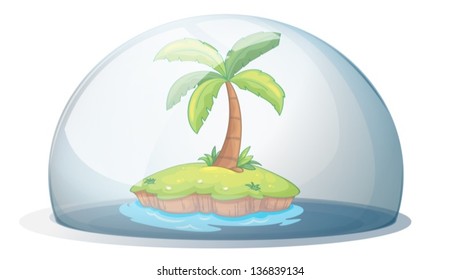 Illustration of an island with a coconut tree on a white background