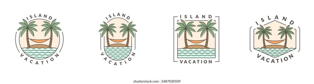 illustration of island and hammock monoline or line art style vector