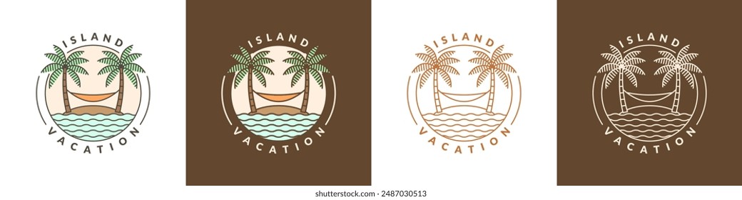 illustration of island and hammock monoline or line art style vector