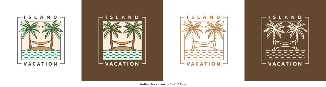 illustration of island and hammock monoline or line art style vector