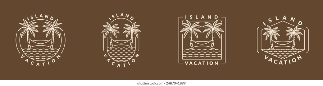 illustration of island and hammock monoline or line art style vector