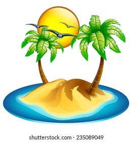 illustration of island icon on white background with piece of sea