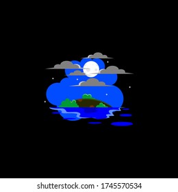 Illustration of island night view logo templates