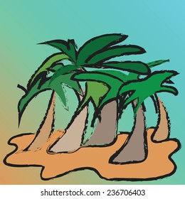 Illustration island with palm trees 
