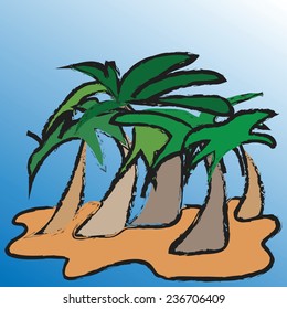 Illustration island with palm trees 