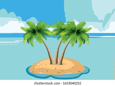 Illustration einer Insel mit Palmen mitten im Meer