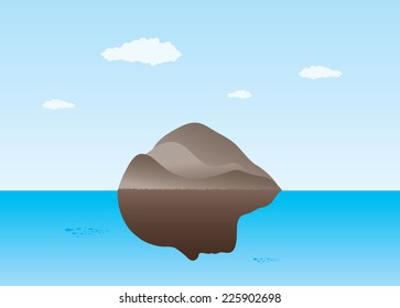 An illustration of an island in sea with facial features.