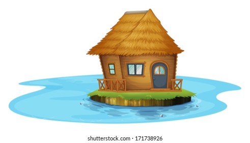 Illustration of an island with a small house on a white background